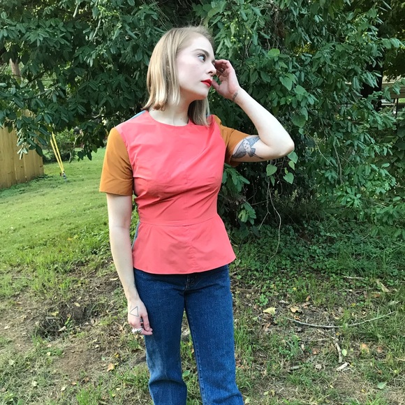 CARVEN Color Block Peplum Top - Picture 6 of 6